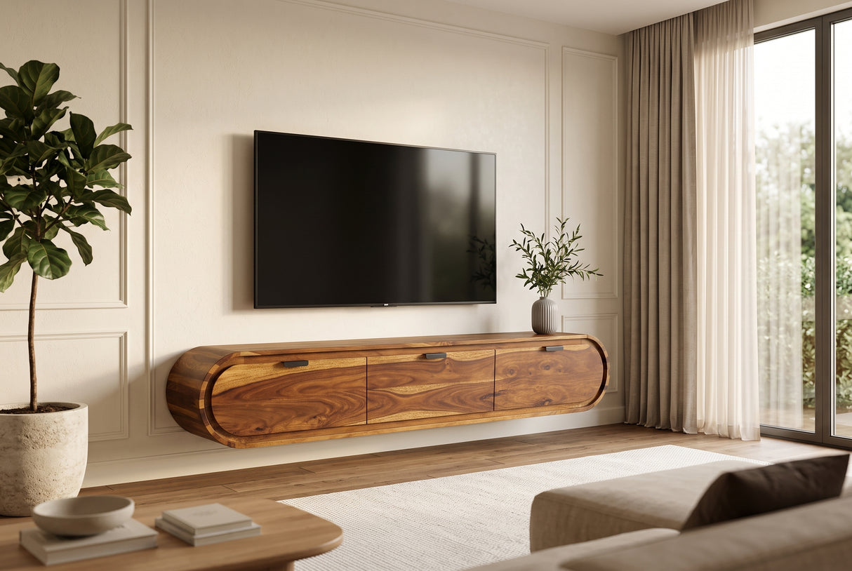 TV lowboard ORGANIC 160cm hanging sheesham wood brown