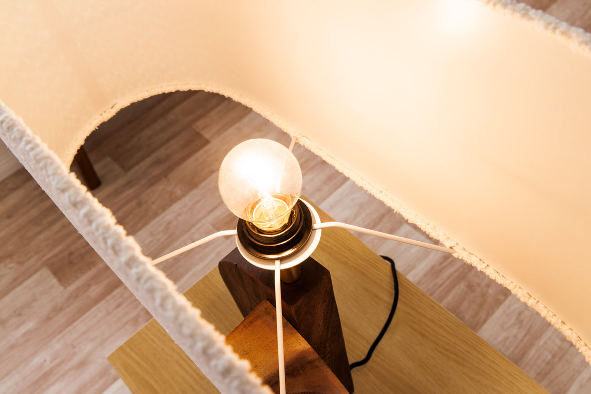 Table lamp LOVERS 60cm natural raintree wood lampshade bouclé white