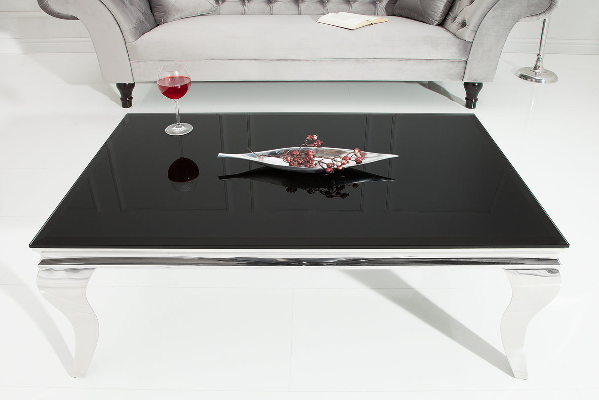 Couchtisch MODERN BAROCK 100cm gehärtetes Opalglas schwarz