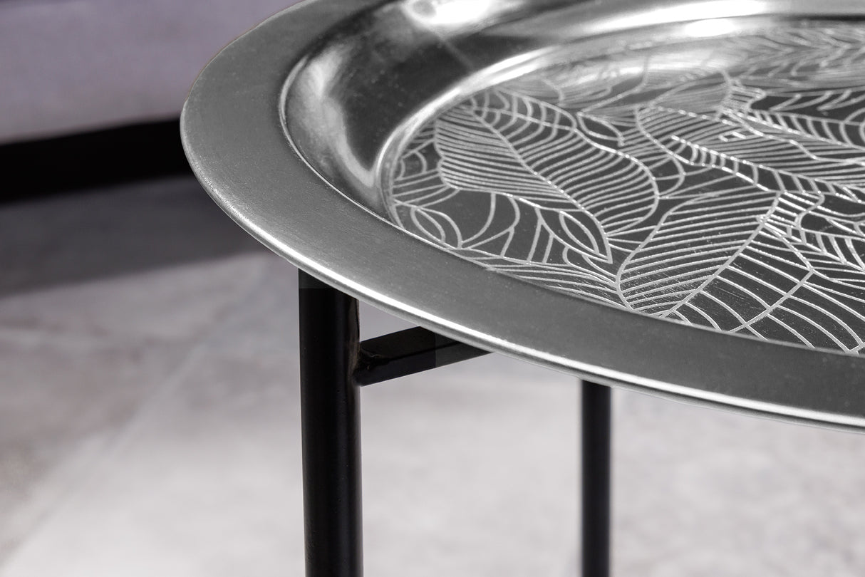 Beistelltisch CASABLANCA 50cm Antik Silber Hammerschlag Design abnehmbares Tablett