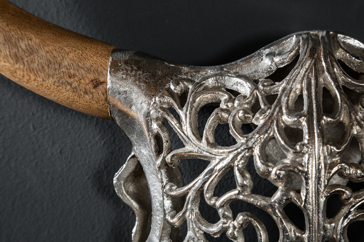 Wanddeko Totenkopf EXOTIC BULL 57cm silber Mangoholz Hörner
