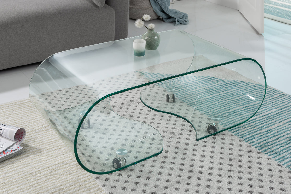 Coffee table FANTOME 90cm with wheels 10mm tempered glass