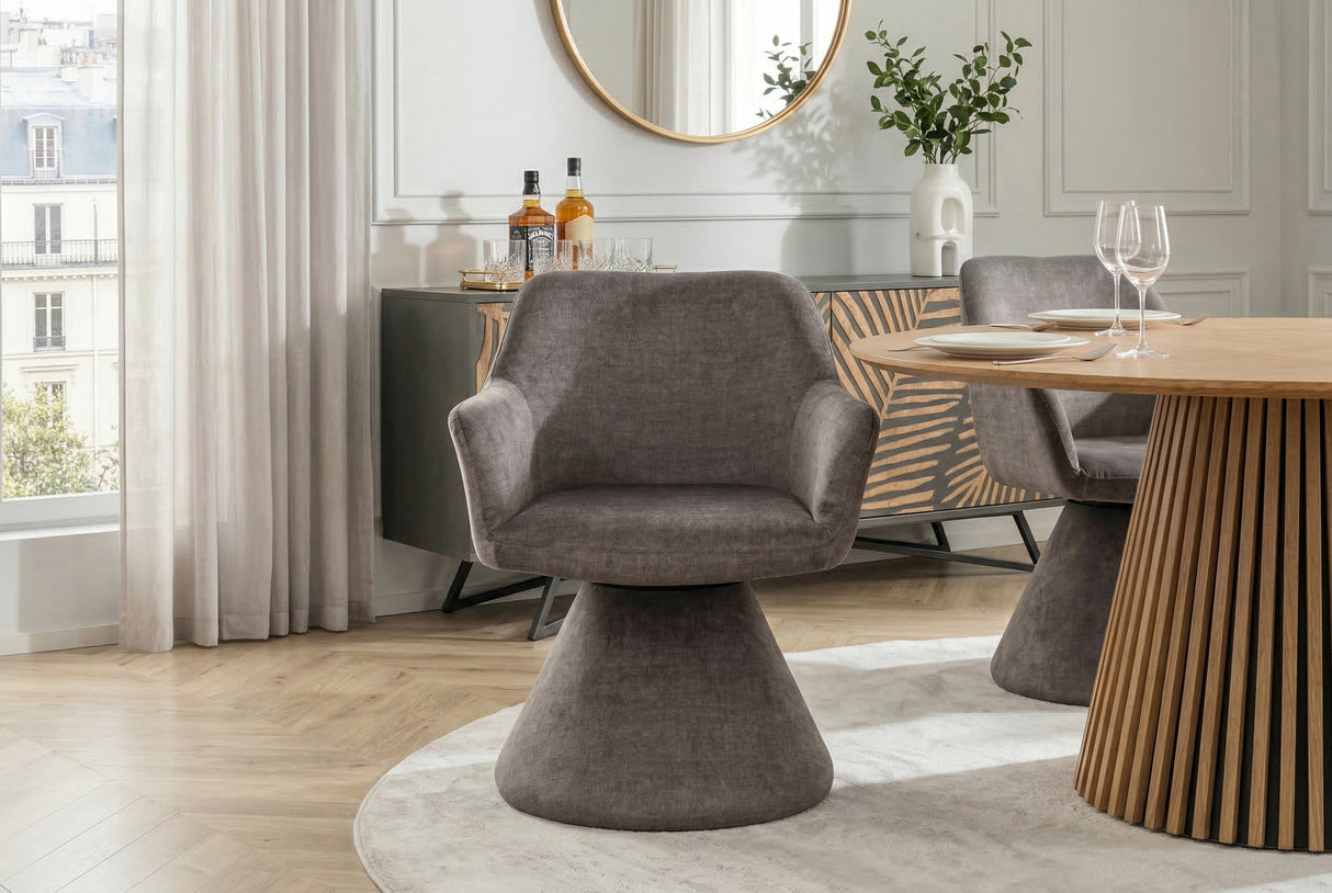 Swivel chair AMBIENTO 180° auto-return w/ armrests stone