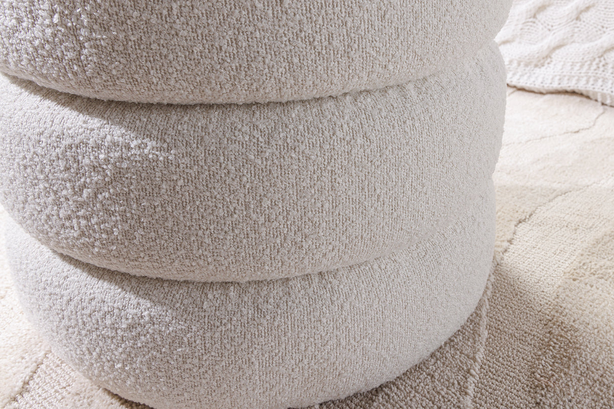 Stool VOQUE 50cm bouclé creamy white w/ storage space