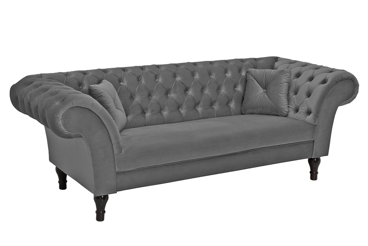 Sofa PARIS CHESTERFIELD 225cm Samt silbergrau