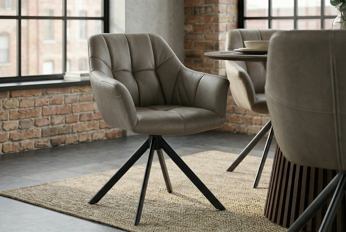 Swivel chair PAPILLON rotatable 180° w/ armrests leather taupe