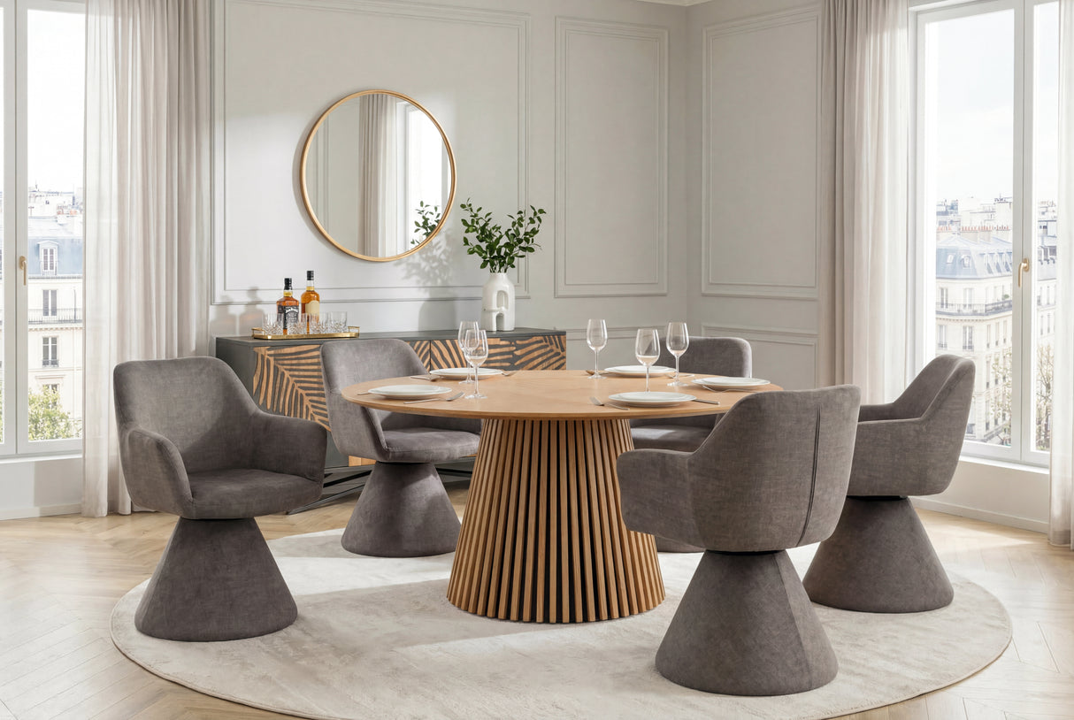 Swivel chair AMBIENTO 180° auto-return w/ armrests stone
