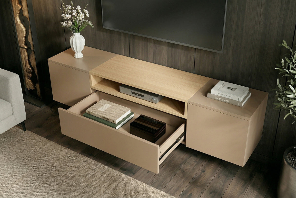 TV-Wand LOFT 160 cm hängend naturgrau