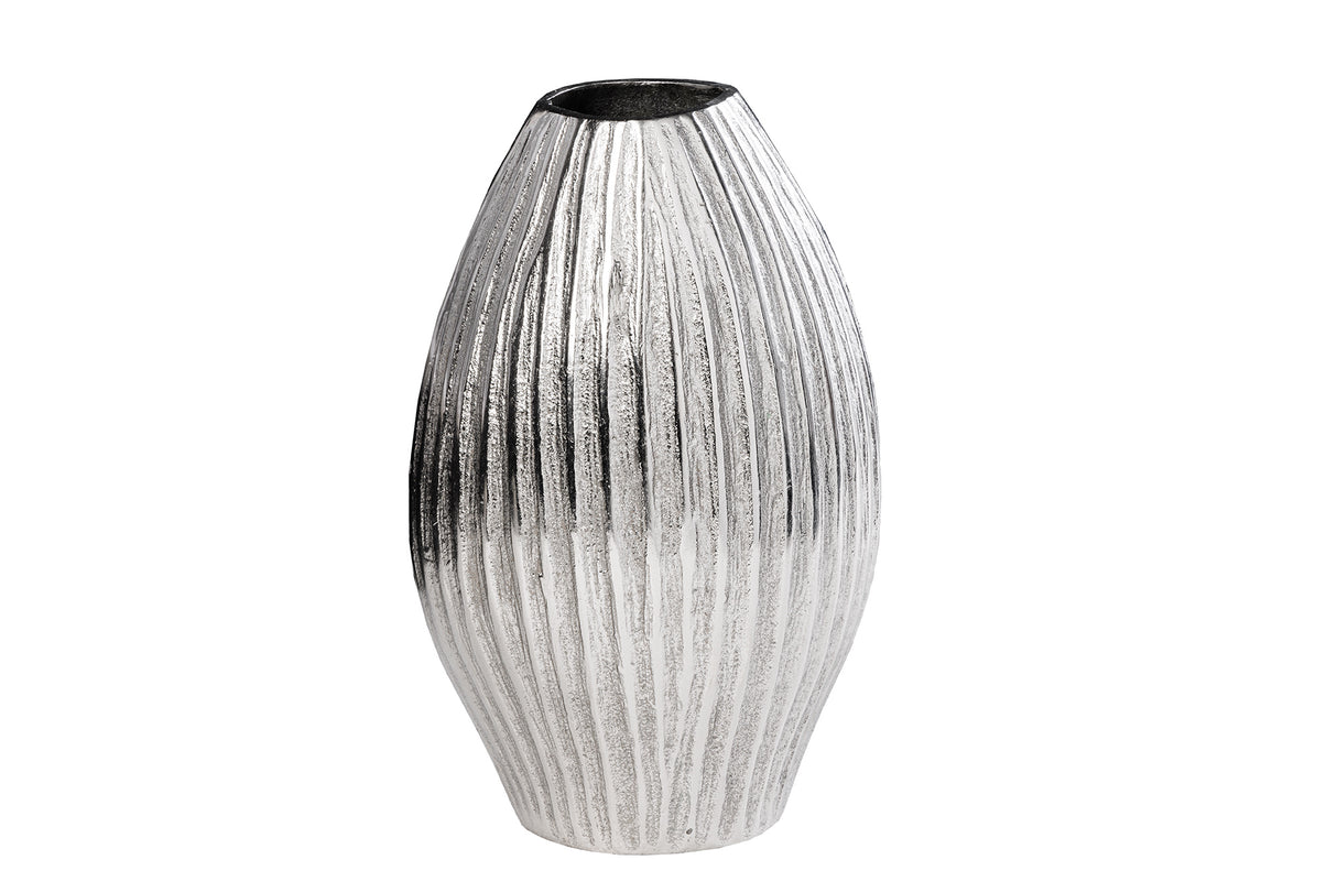Deko Vase ELEGANCE 30cm mit Hammerschlag Optik silber