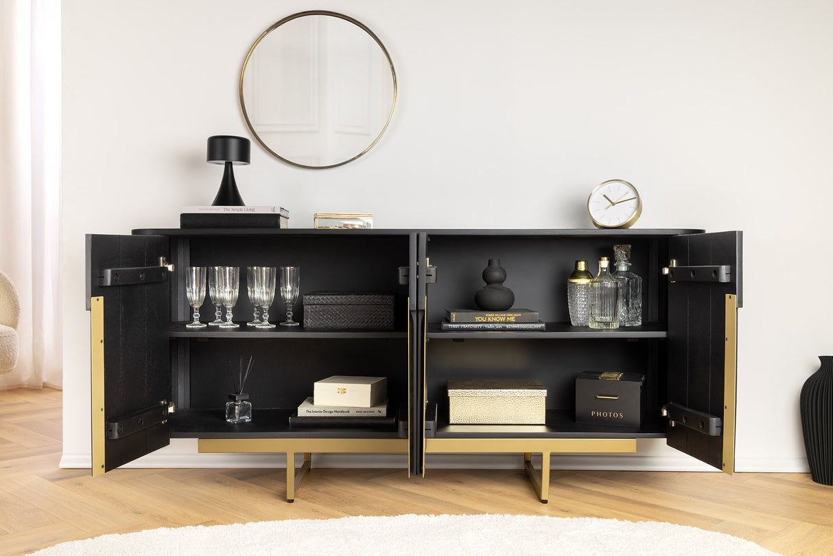 Sideboard GATSBY 160cm Retro-Stil Mango Schwarz Gold Handarbeit