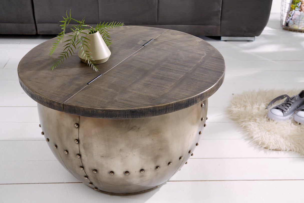 Coffee table DRUMP STORAGE 68cm massive mango wood grey