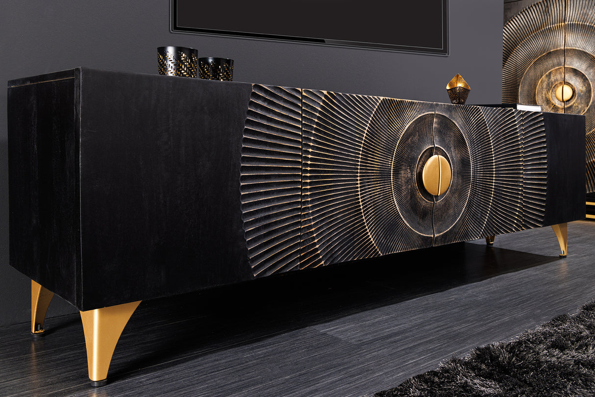 TV-Board GOLDEN SUNSET 180cm 3D Mangoholz schwarz