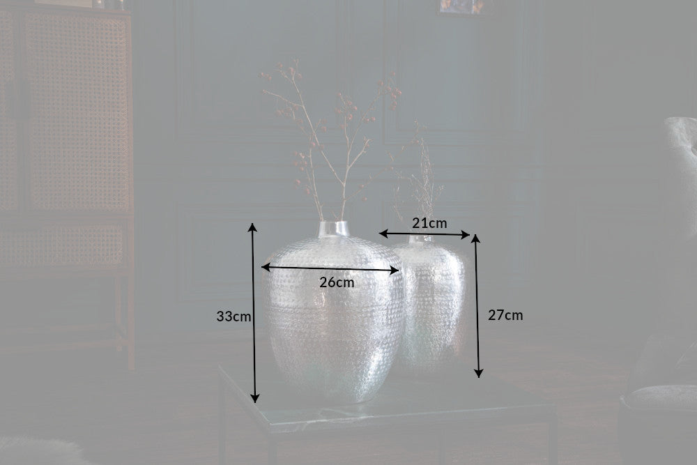 Vase ORIENTAL 2er Set mit Hammerschlageffekt silber