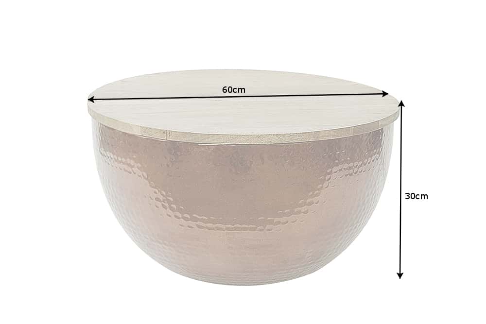 Coffee table ORIENT STORAGE 60cm hammer stroke effect copper