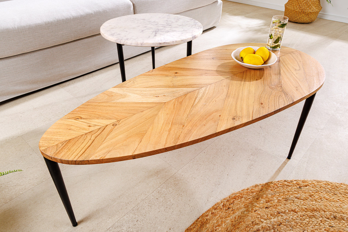 Coffee table ADLON set of 2 acacia wood natural and marble white