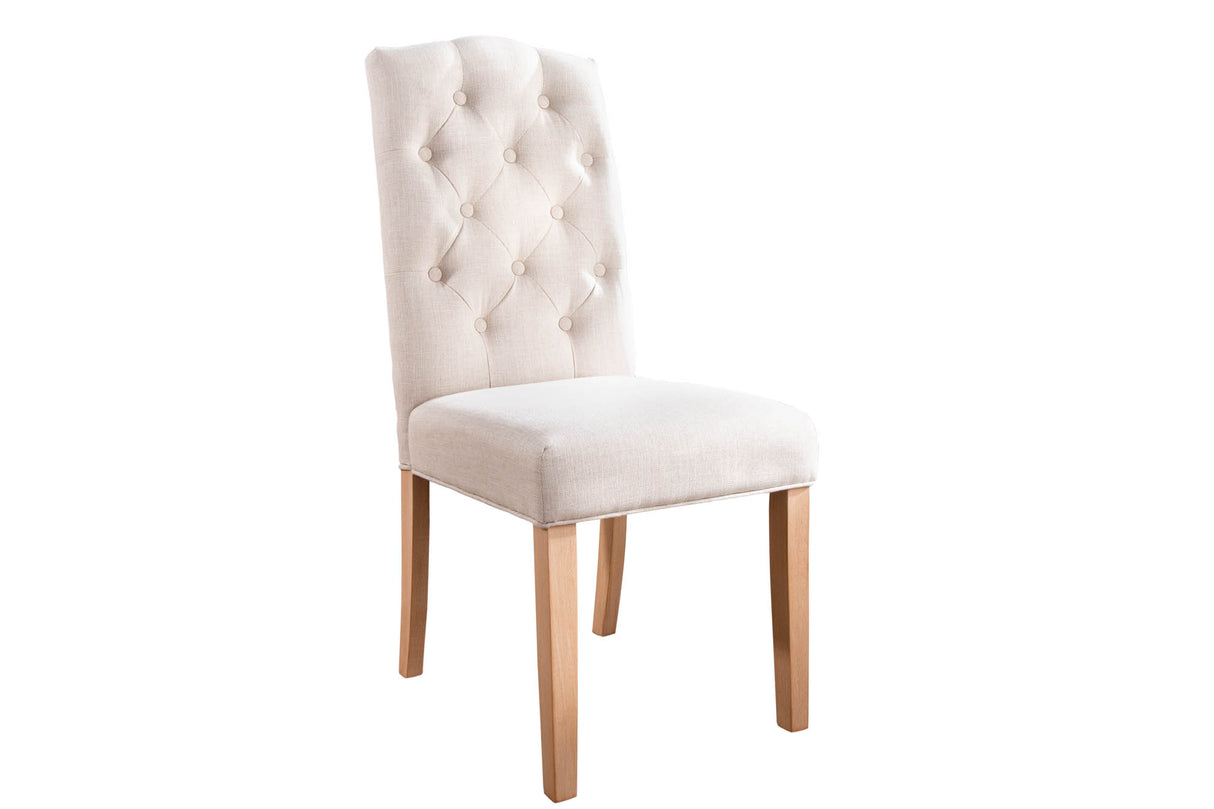 Chair CASTLE textured fabric beige w/ chesterfield quilting