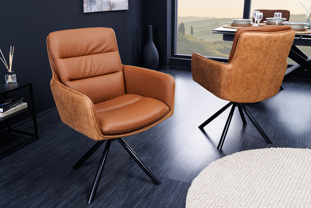 Drehstuhl BIG GEORGE 360° mit Armlehnen Echtleder und Mikrofaser cognac