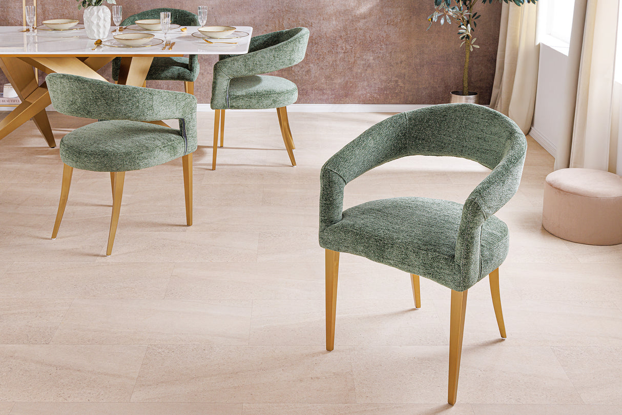 Chair BOUTIQUE green textured fabric w/ champagne golden legs