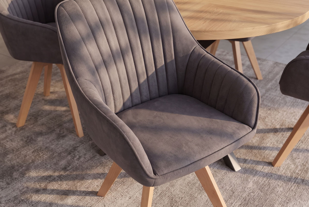Swivel chair LIVORNO 180° auto-return w/ armrests microfibre vintage grey beech wood frame