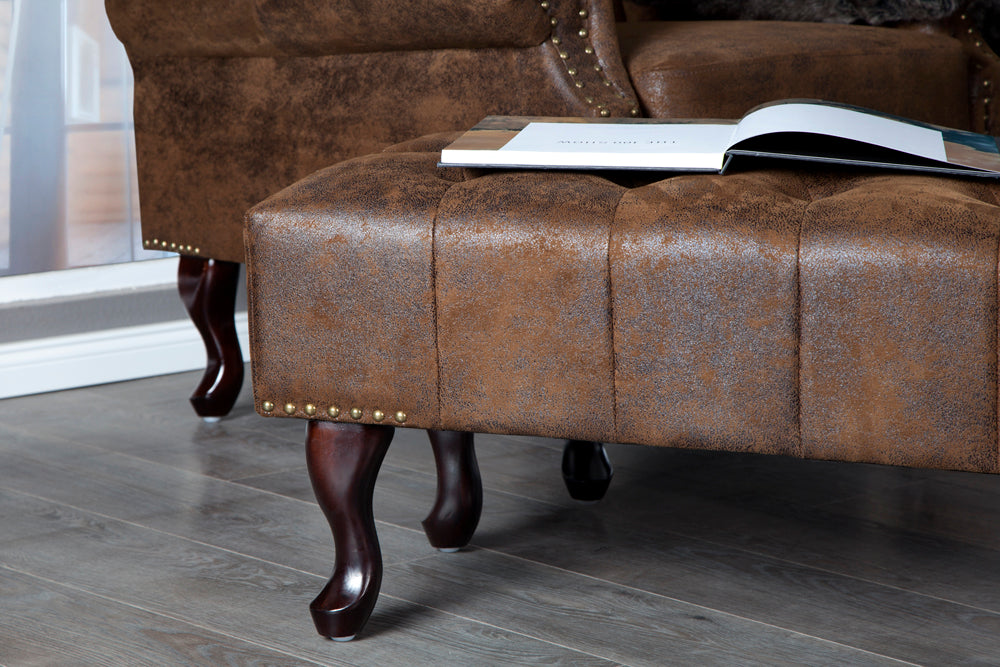 Foot stool CHESTERFIELD antique look microfibre brown