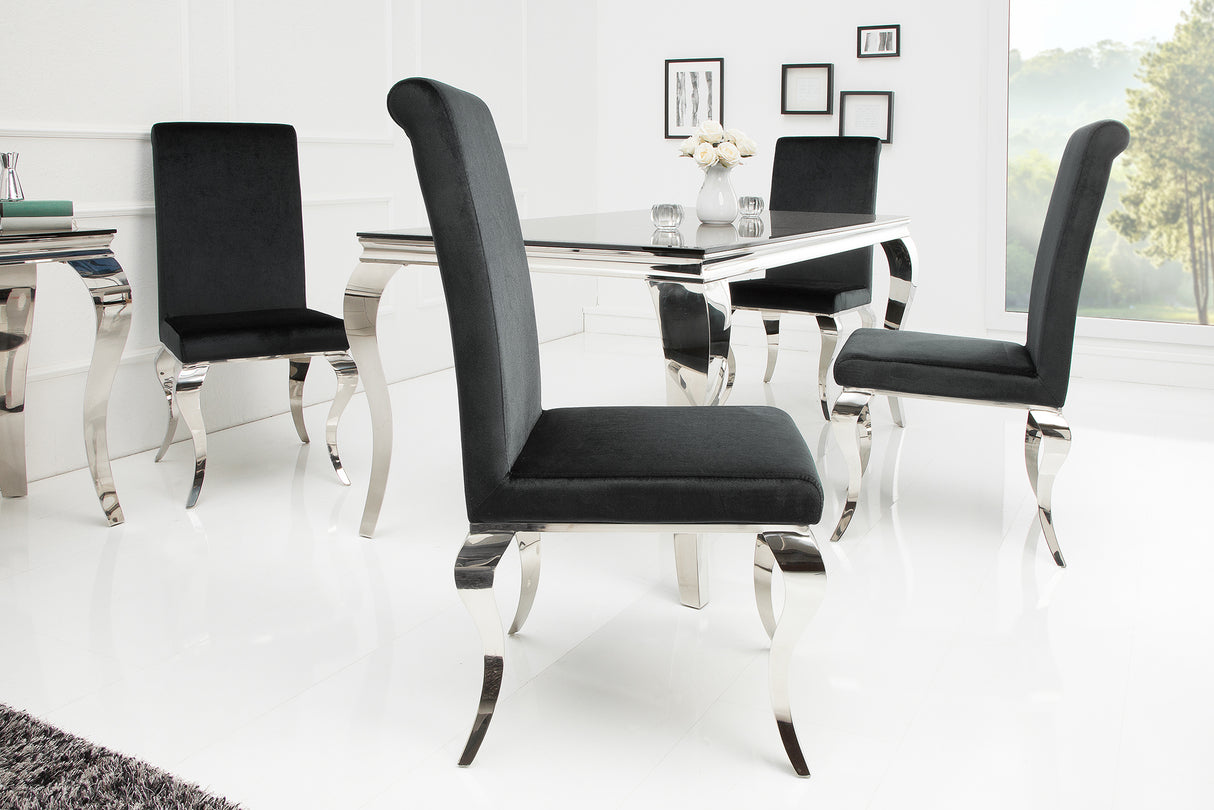Chair MODERN BAROCK w/ silver legs velvet black