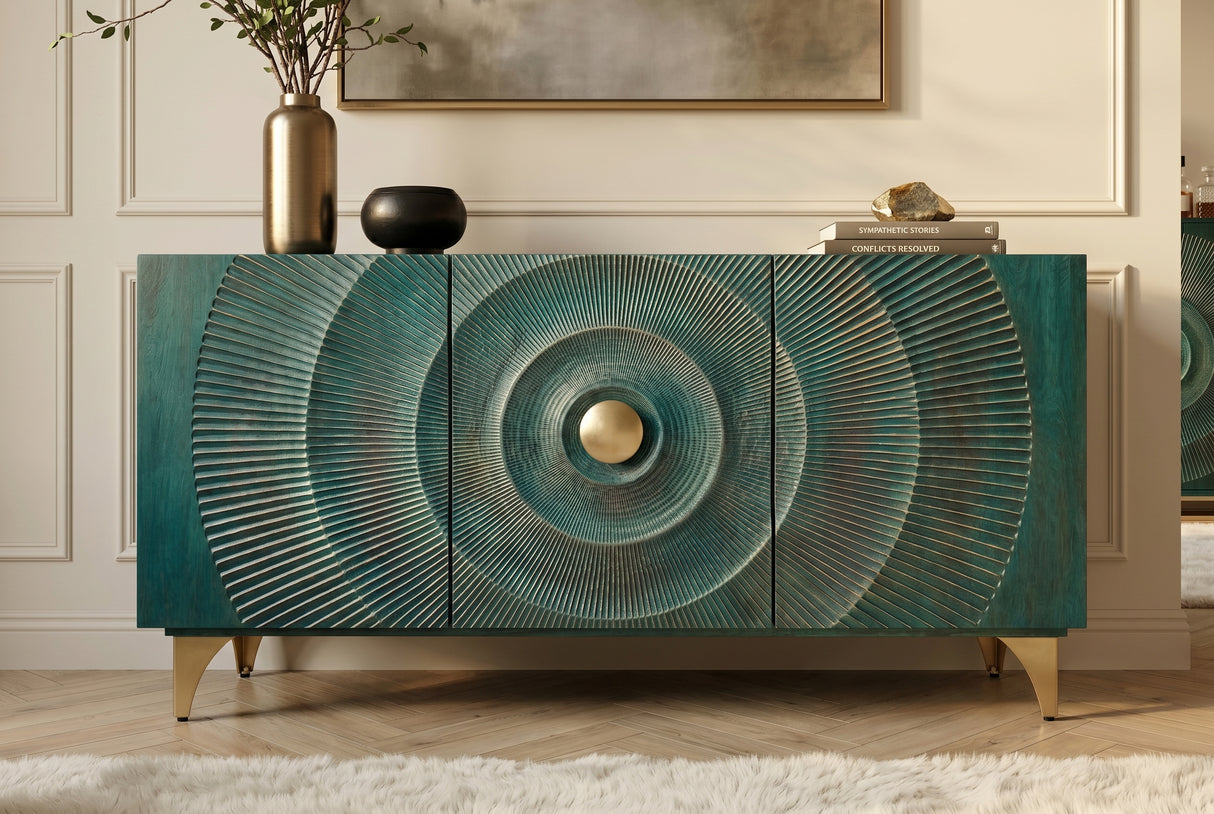 Sideboard GOLDEN SUNSET 140cm 3D mango wood turquoise