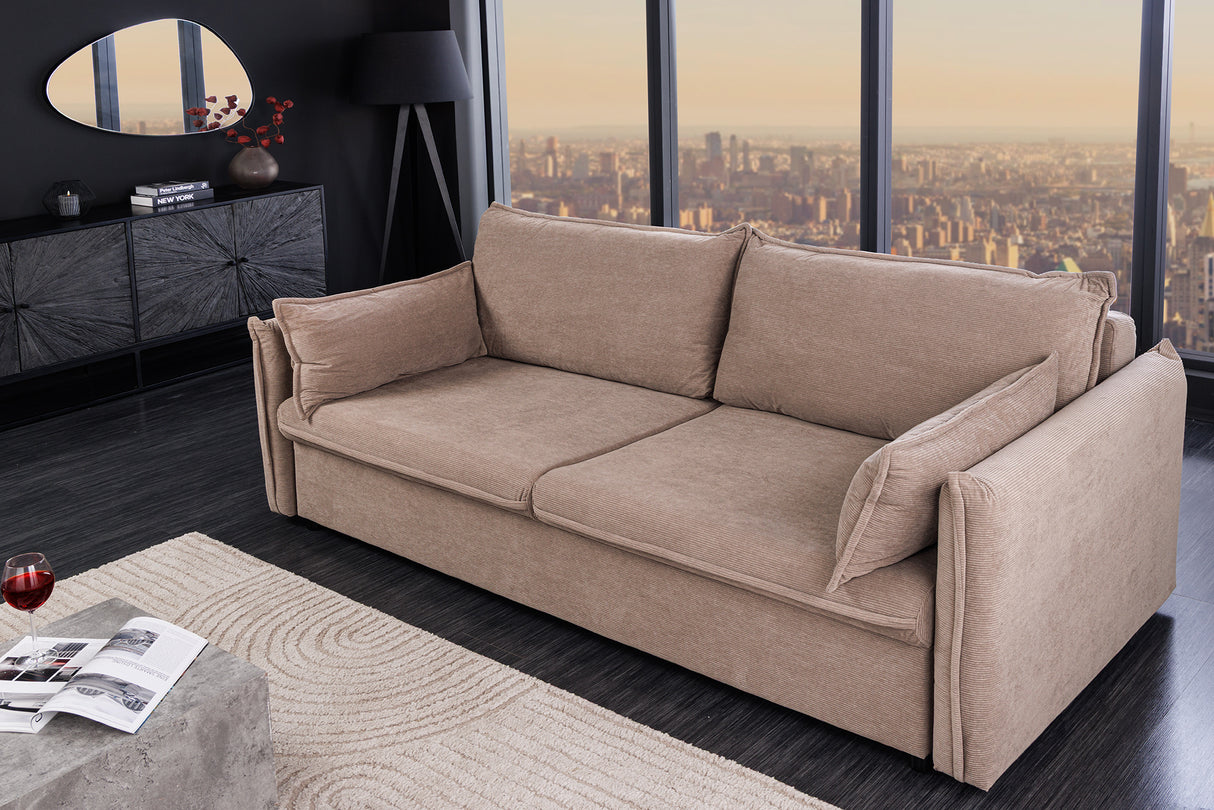 Schlafsofa APARTMENT 215cm 3-Sitzer Cord Taupe mit Stauraum