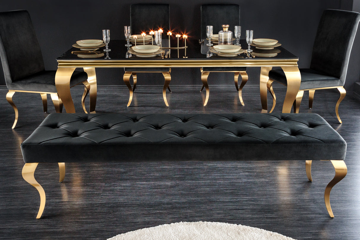 Bench MODERN BAROCK 170cm w/ golden legs velvet black