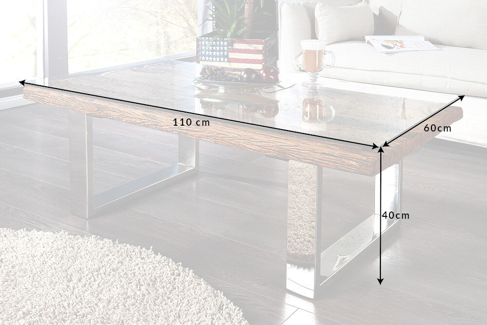 Coffee table EUPHORIA BARRACUDA 110cm recycled massive 40mm teak wood w/o glass plate