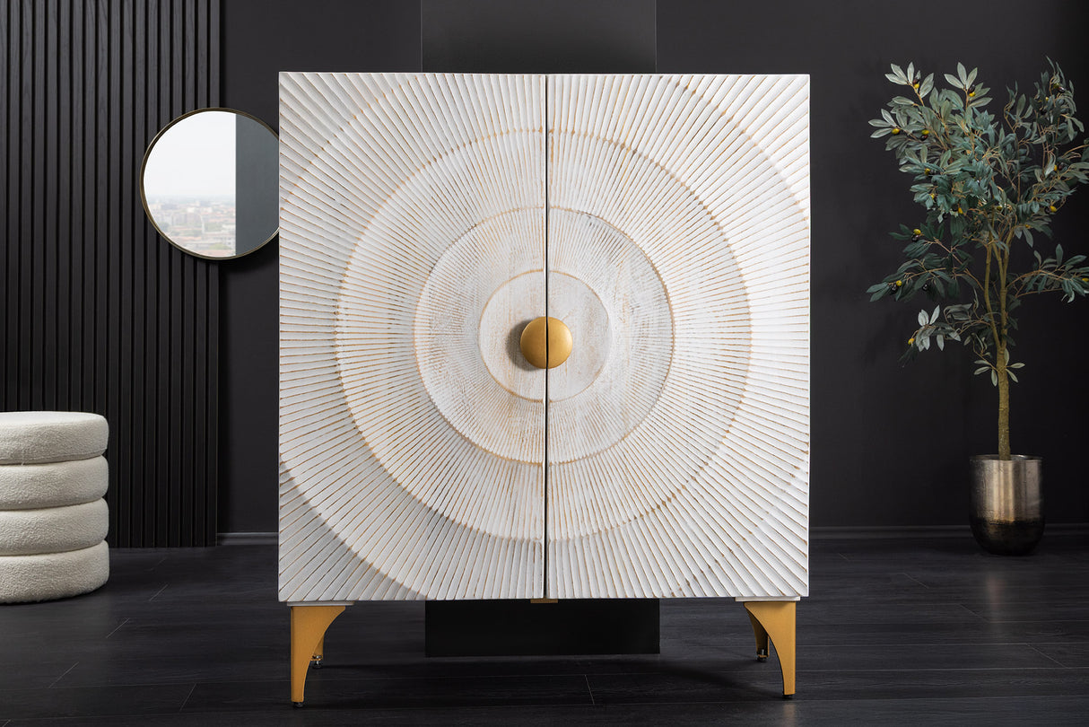 Highboard GOLDEN SUNSET 120cm 3D mango wood white gold handmade