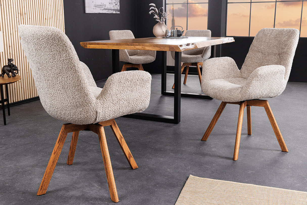 Swivel chair BALTIC rotatable 360° w/ armrests bouclé beige natural