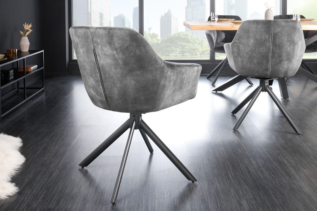 Swivel chair PAPILLON rotatable 180° w/ armrests velvet grey