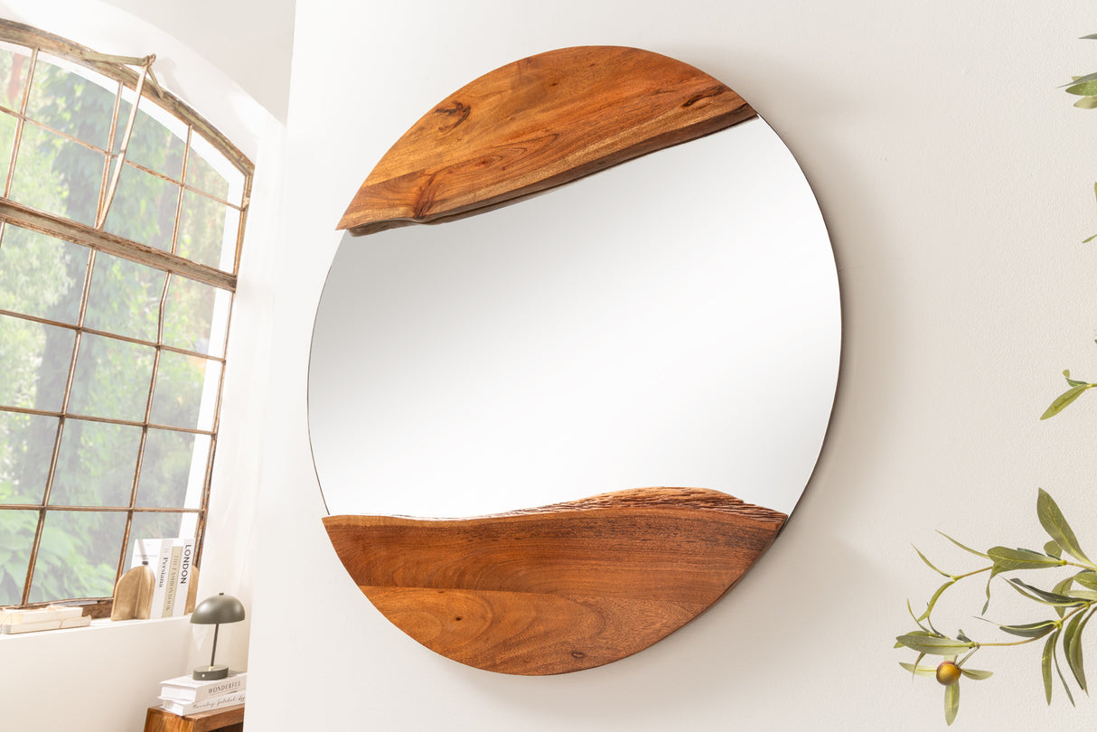 Wall mirror LIVING EDGE 100cm round natural edge brown acacia wood