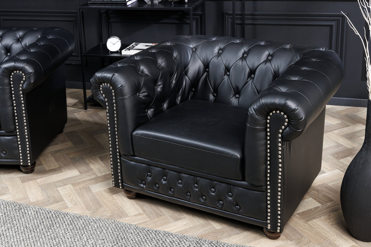 Armchair CHESTERFIELD artificial leather antique look black