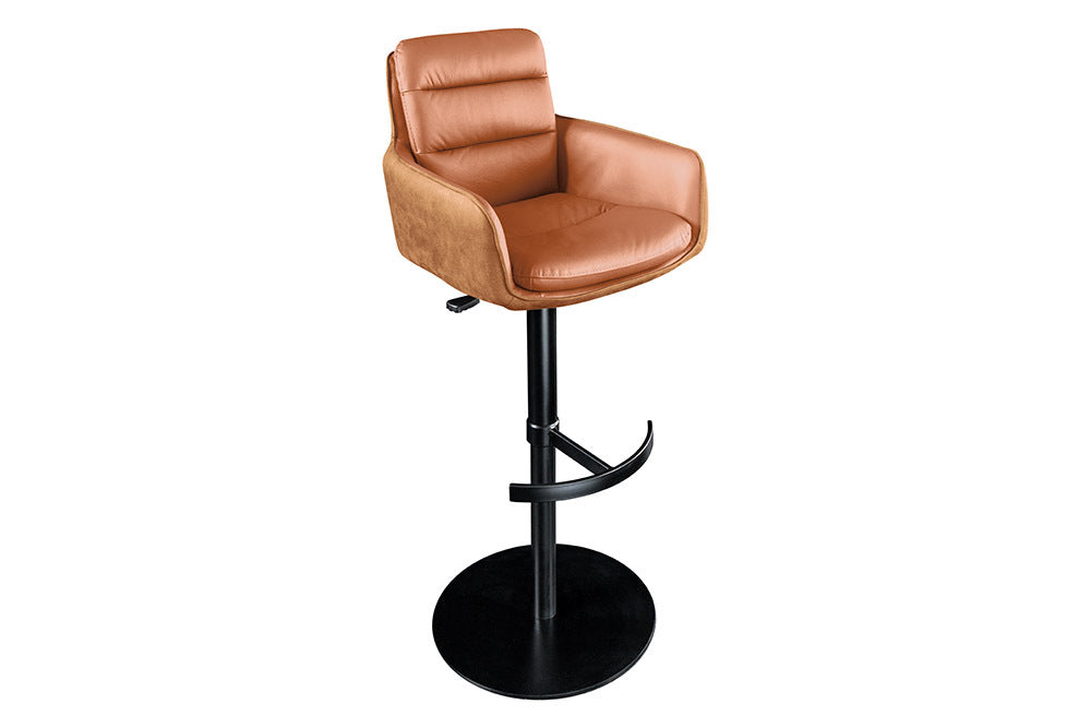 Bar stool BIG GEORGE w/ armrests microfibre leather cognac rotatable height adjustable