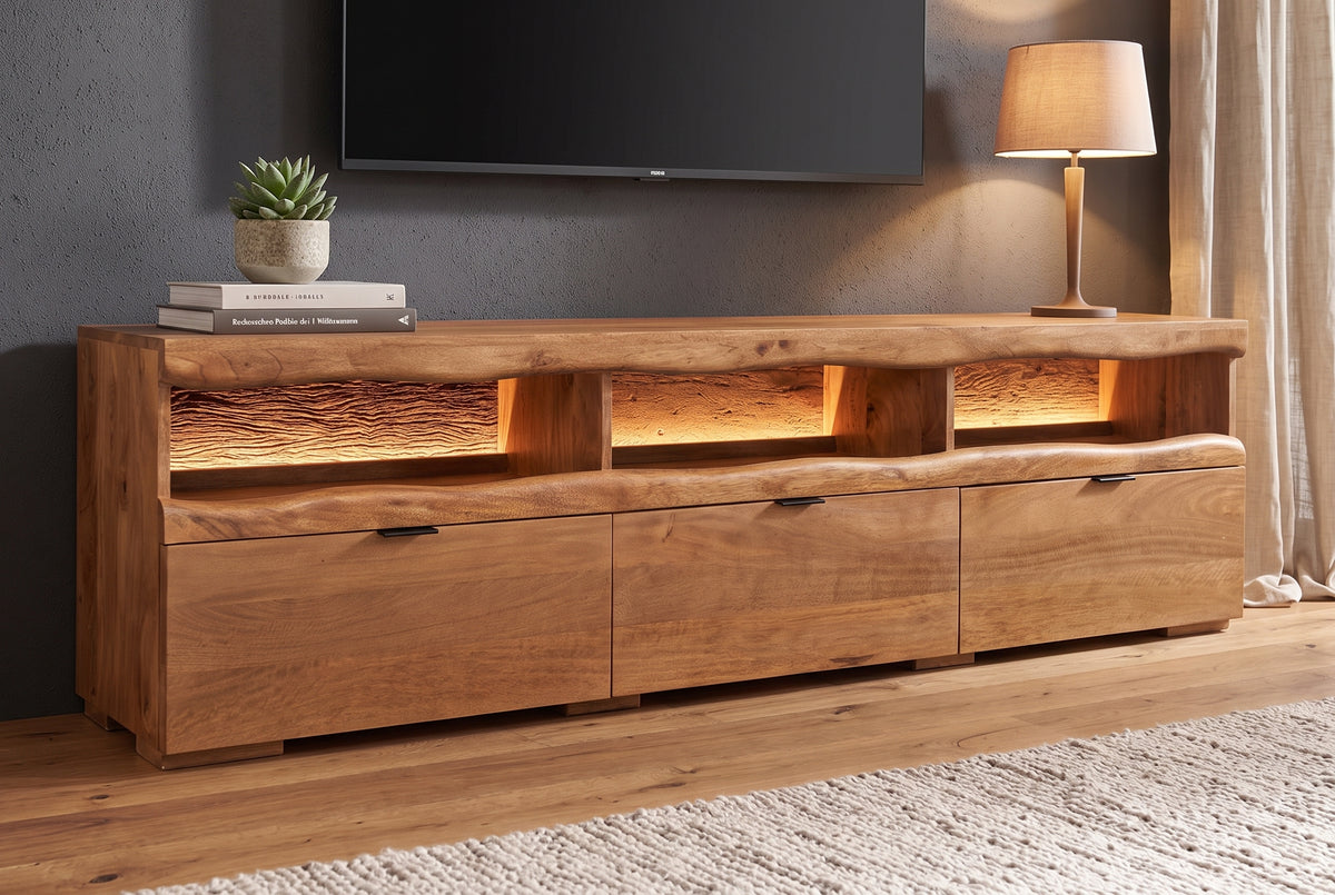 TV-Board GRAND MANGO 180cm mango wood brown w/ remote-controlled LED light