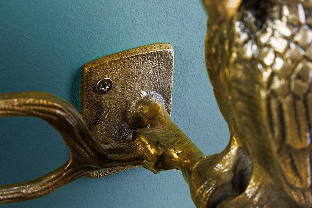 Coatrack WILDLIFE BIRDS 45cm set of 2 hammer stroke effect antique gold