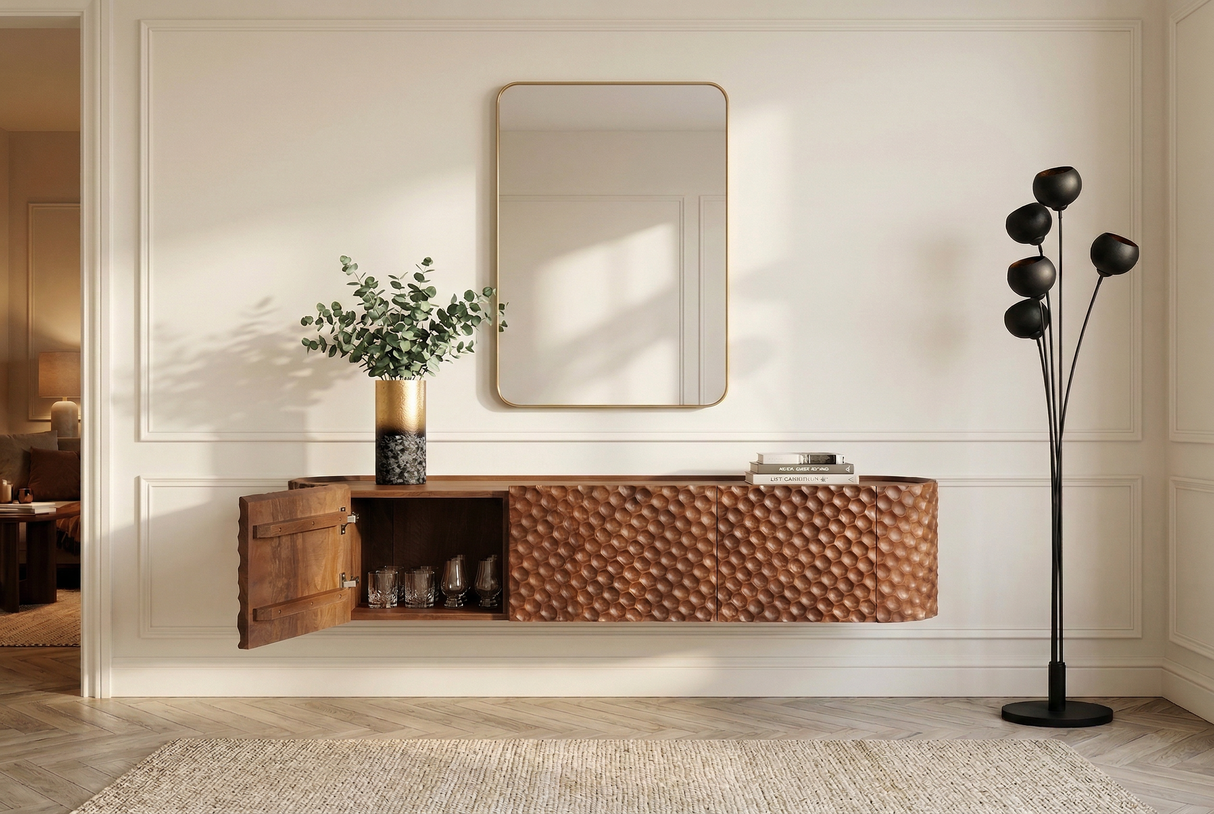 TV-Board ADLON 160cm 3D massives Hängend Mango Holz