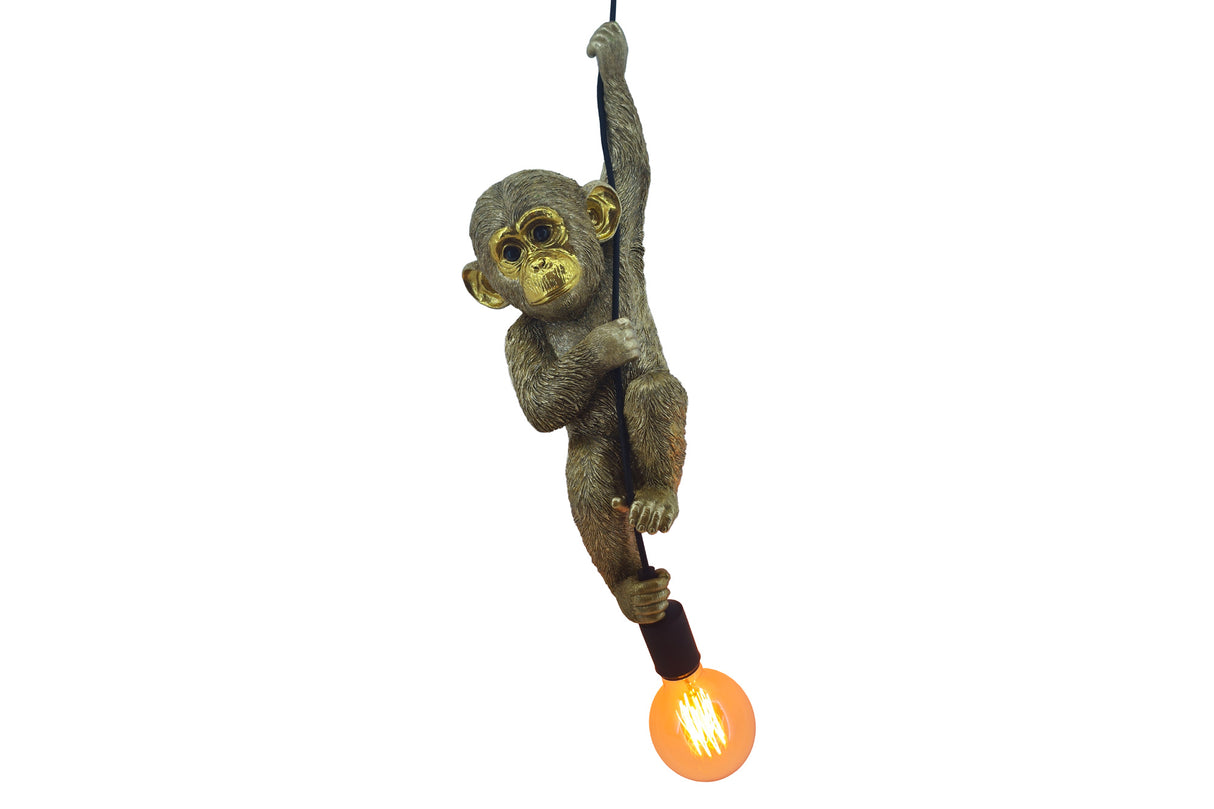 Pendelleuchte AFFE 55 cm, handgefertigte Affenskulptur, Gold