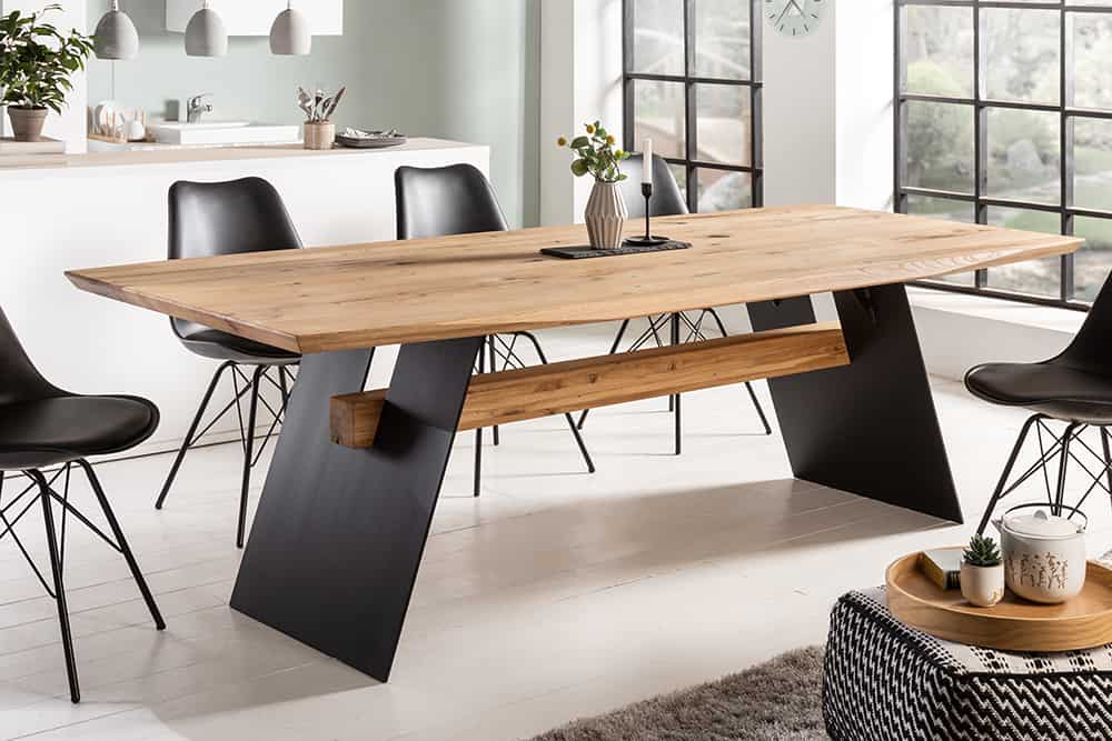 Esstisch GRAND OAK 200cm Wildeichenholz und pulverbeschichtetes Metall