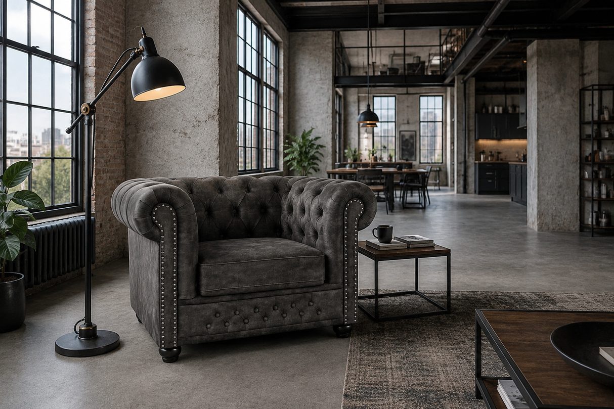 Sessel CHESTERFIELD Samt Antiklook grau