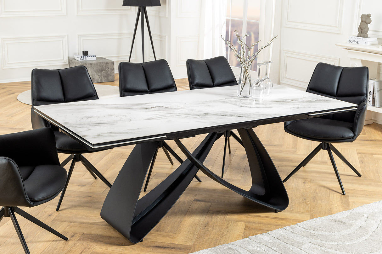 Dining table INFINITY 180-220-260cm marble look white ceramic tempered glass