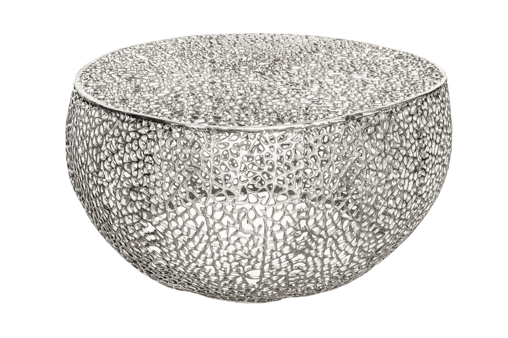 Coffee table LEAF 80cm metal silver handmade