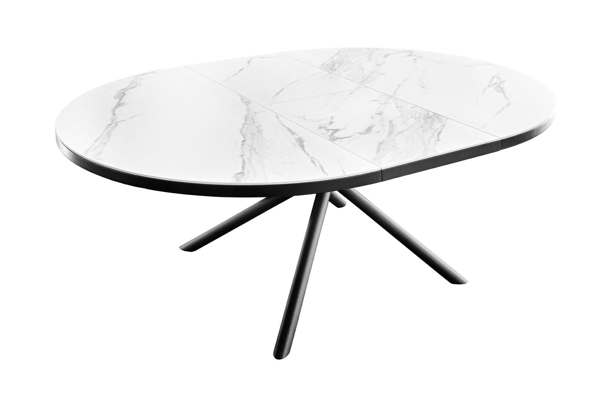 Dining table MIKADO 120-160cm round extendable marble look white ceramic tempered glass