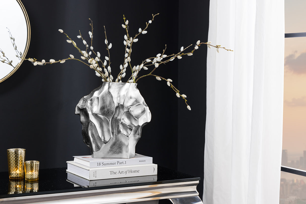 Vase LIQUID 30cm Hammerschlageffekt silber