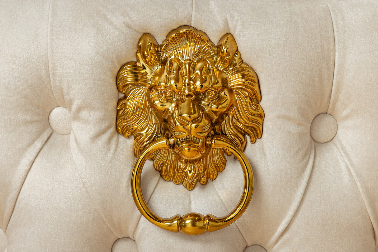 Bar stool CASTLE height adjustable w/ lion´s head handle velvet beige golden legs in baroque style