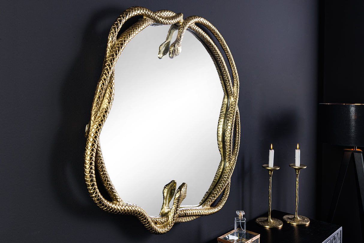 Wandspiegel SNAKE XL 85cm gold mit Dekoelement in Schlangenform