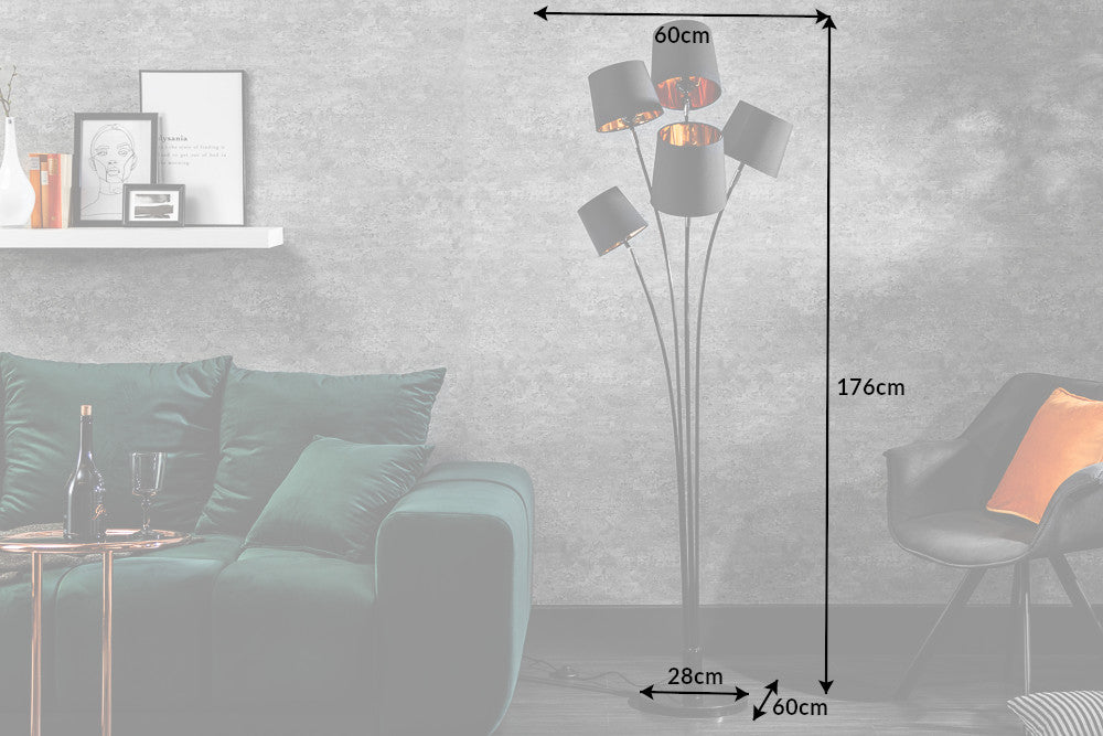 Floor lamp LEVELS 175cm 5 linen shades black gold