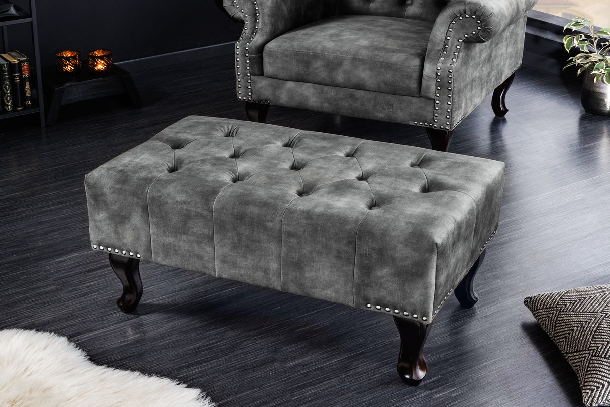 Foot stool CHESTERFIELD antique look velvet grey