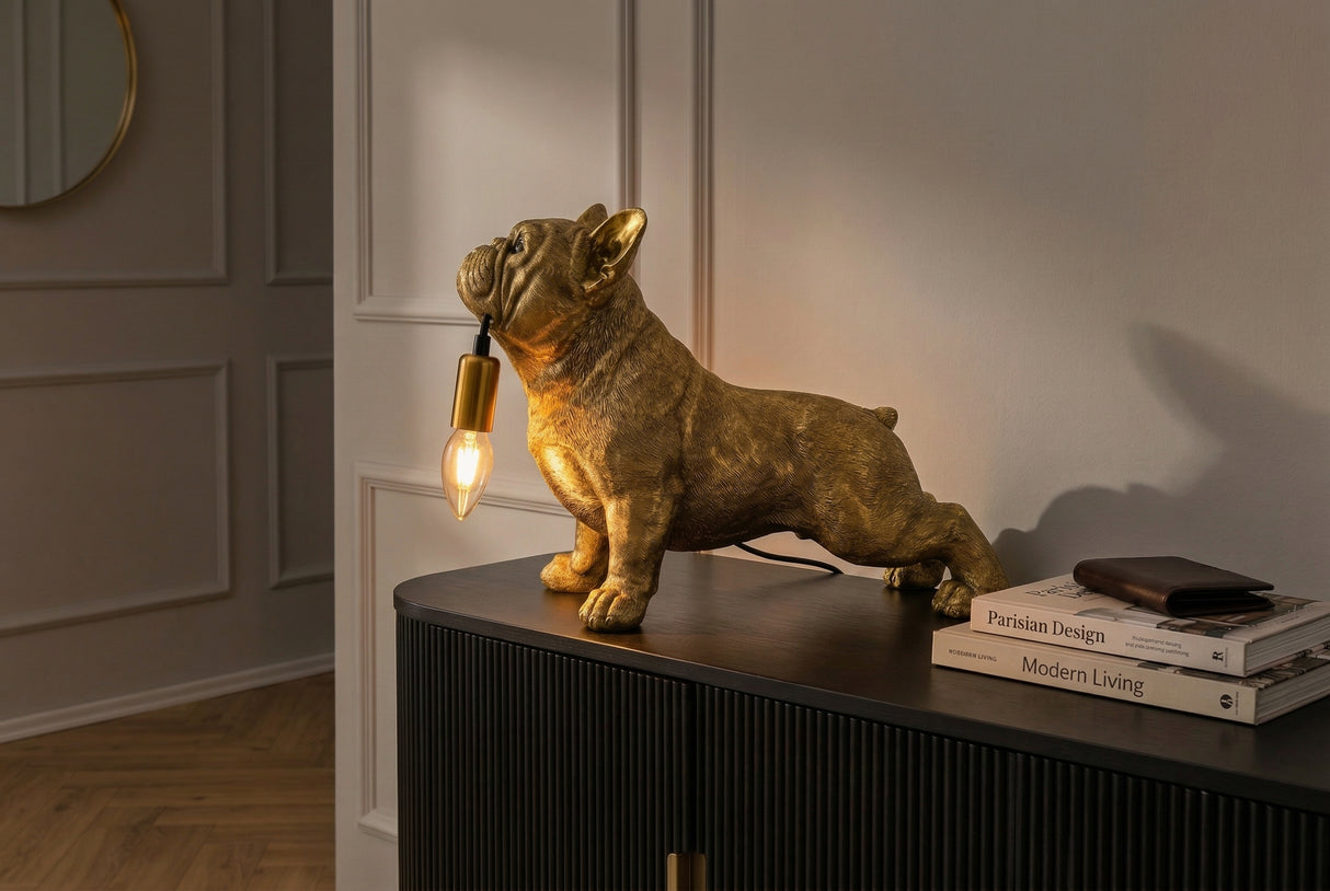 Tischleuchte BULLDOG 35 cm goldene Hundeskulptur